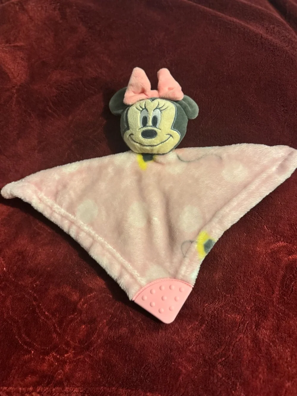 Disney Pink Minnie Mouse Lovey with Silicone Teether Corner